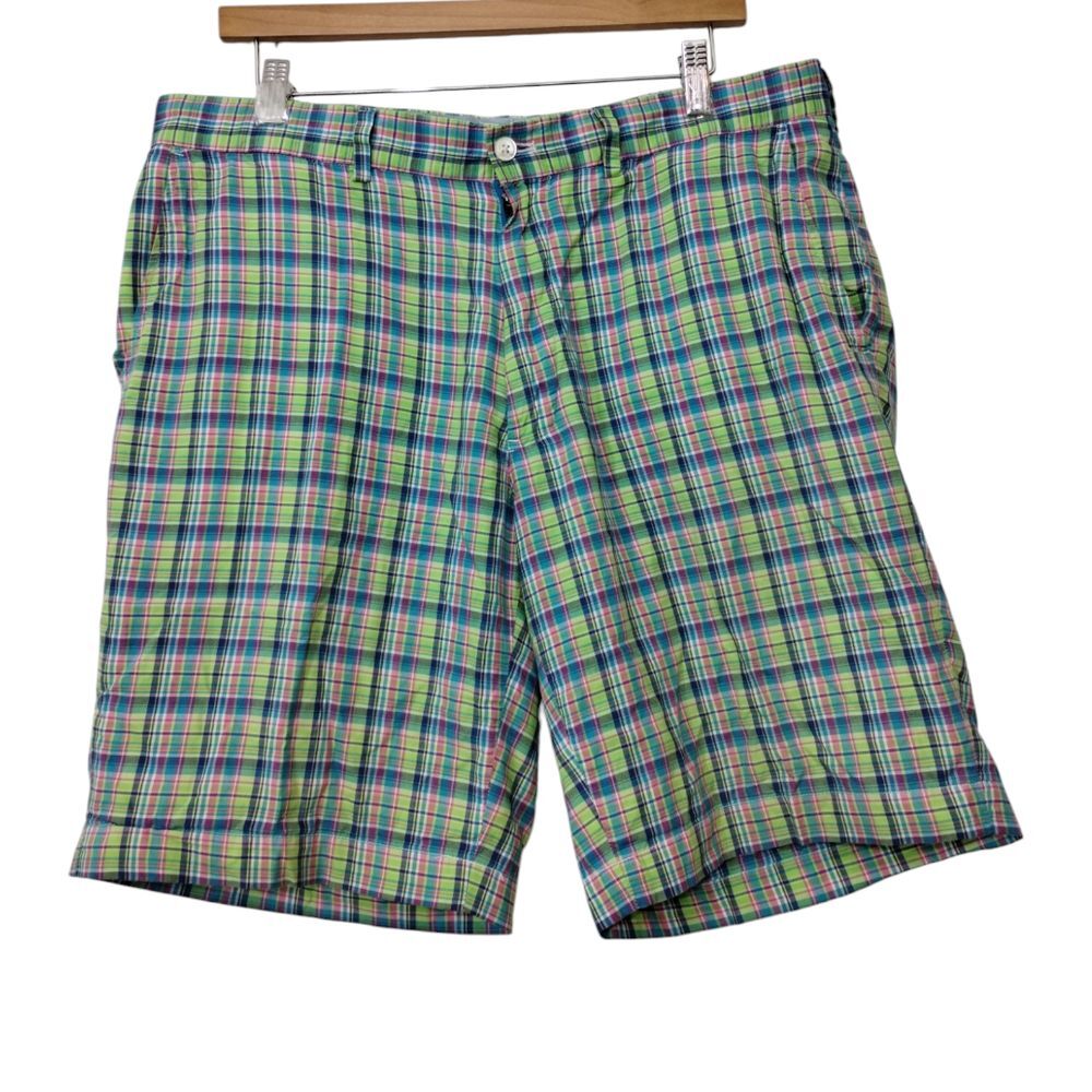 Polo Golf Ralph Lauren‎ Men's Plaid Shorts Size 35 Green Cotton Casual